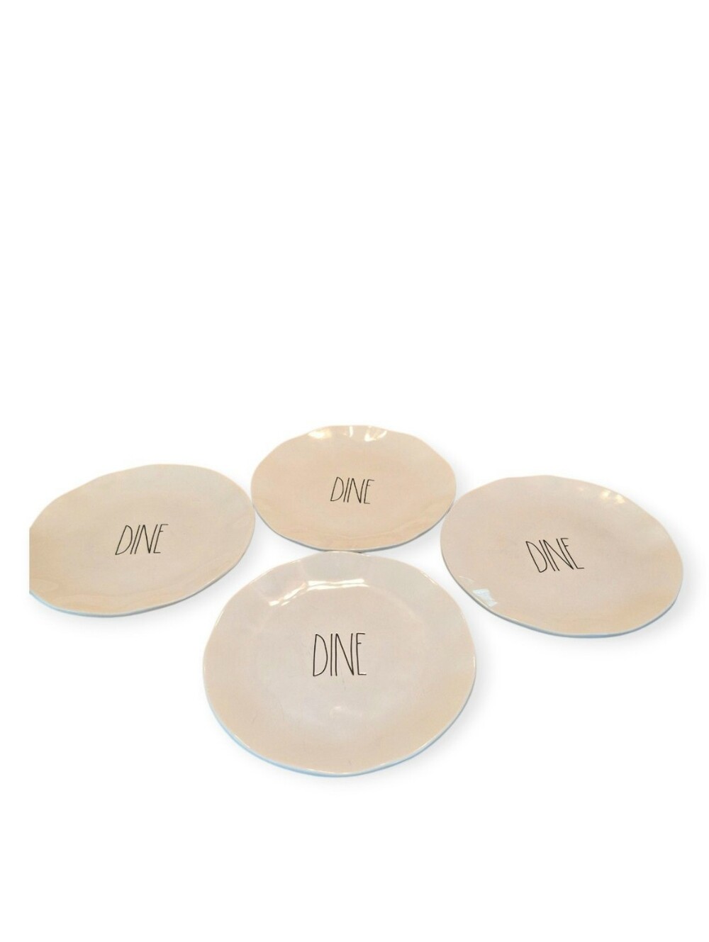 Rae Dunn "DINE" Ceramic Dinner Plate Set in Cream - 4 Pack